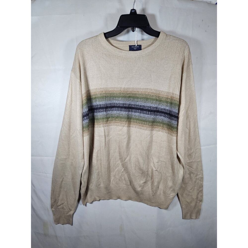 Dockers Striped Knit Men's Sweater Size Large Crew Neck Long Sleeve